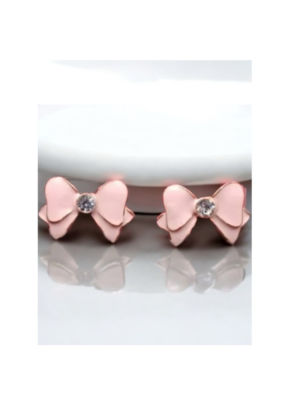 Pink Bow Crystal, Enamel, & Silver Stud Earrings